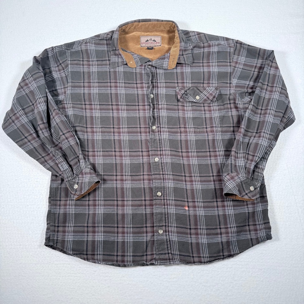 Legendary Whitetails 2XL Gray Plaid‎ Corduroy Collar Button Up Long Sleeve Shirt